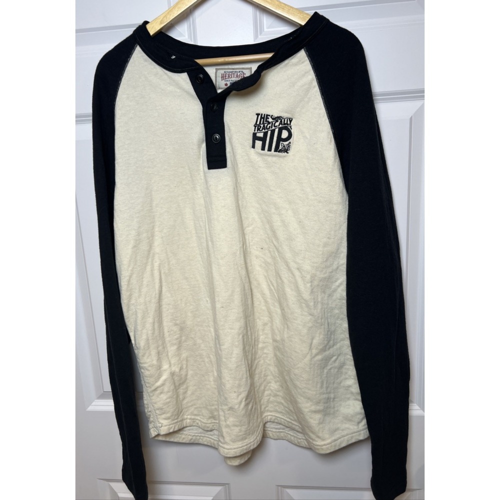 Tragically Hip Stanfield Heritage Raglan Wool-Blend Henley Shirt Beige Black XL